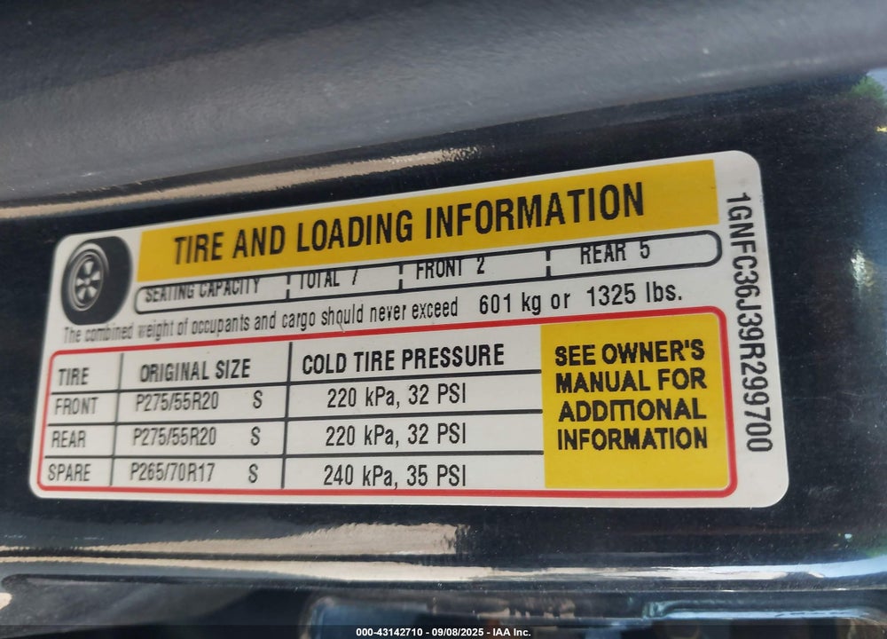 2009 CHEVROLET SUBURBAN 1500 VIN: 1GNFC36J39R299700