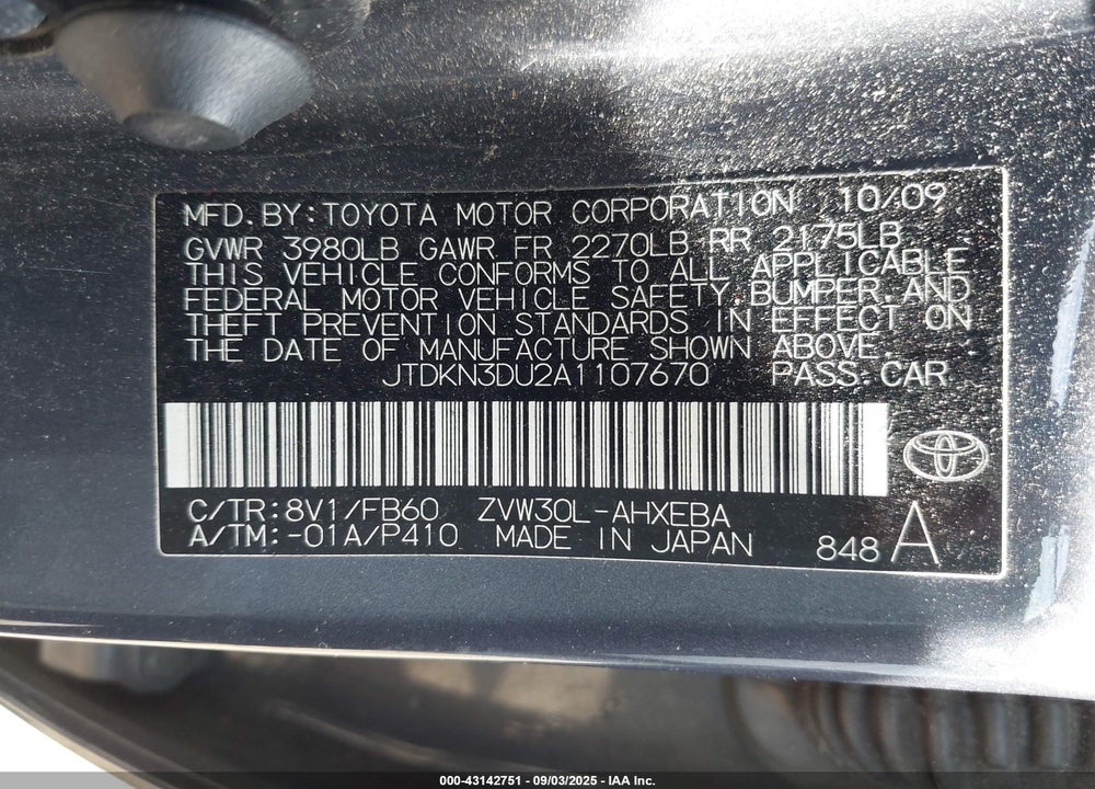 2010 TOYOTA PRIUS VIN: JTDKN3DU2A1107670