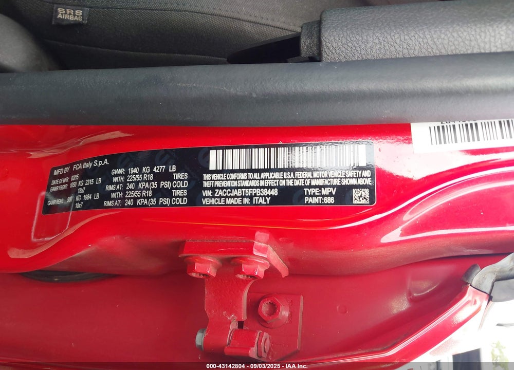 2015 JEEP RENEGADE VIN: ZACCJABT5FPB38448