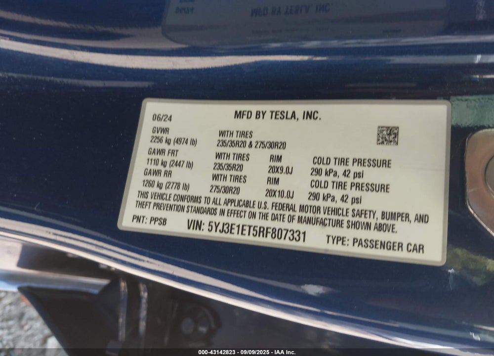 2024 TESLA MODEL 3 VIN: 5YJ3E1ET5RF807331