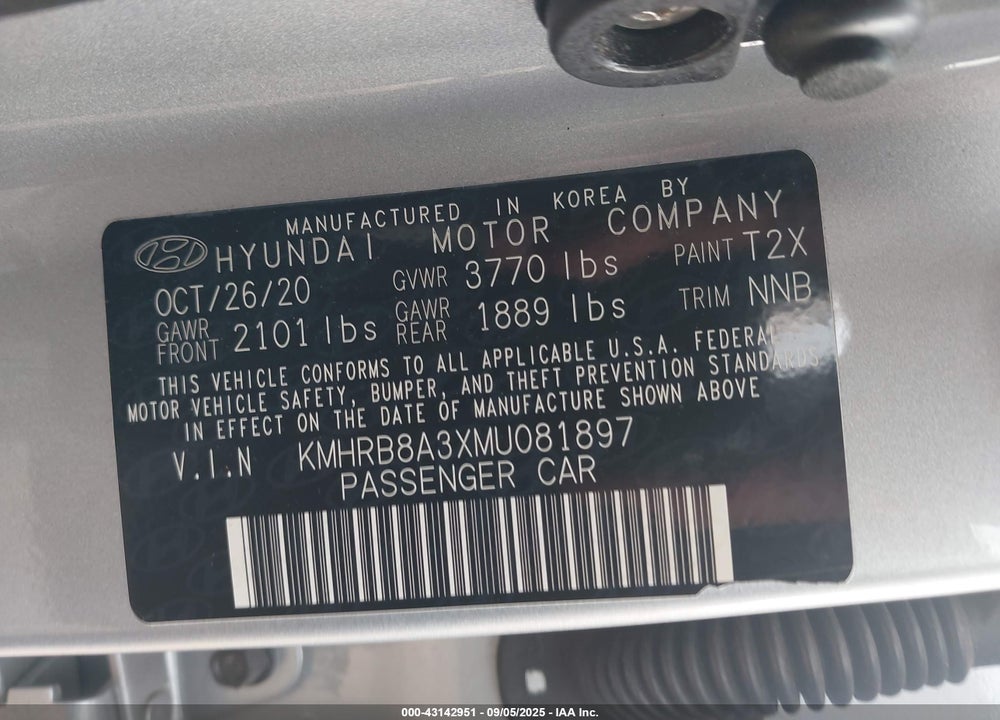 2021 HYUNDAI VENUE VIN: KMHRB8A3XMU081897