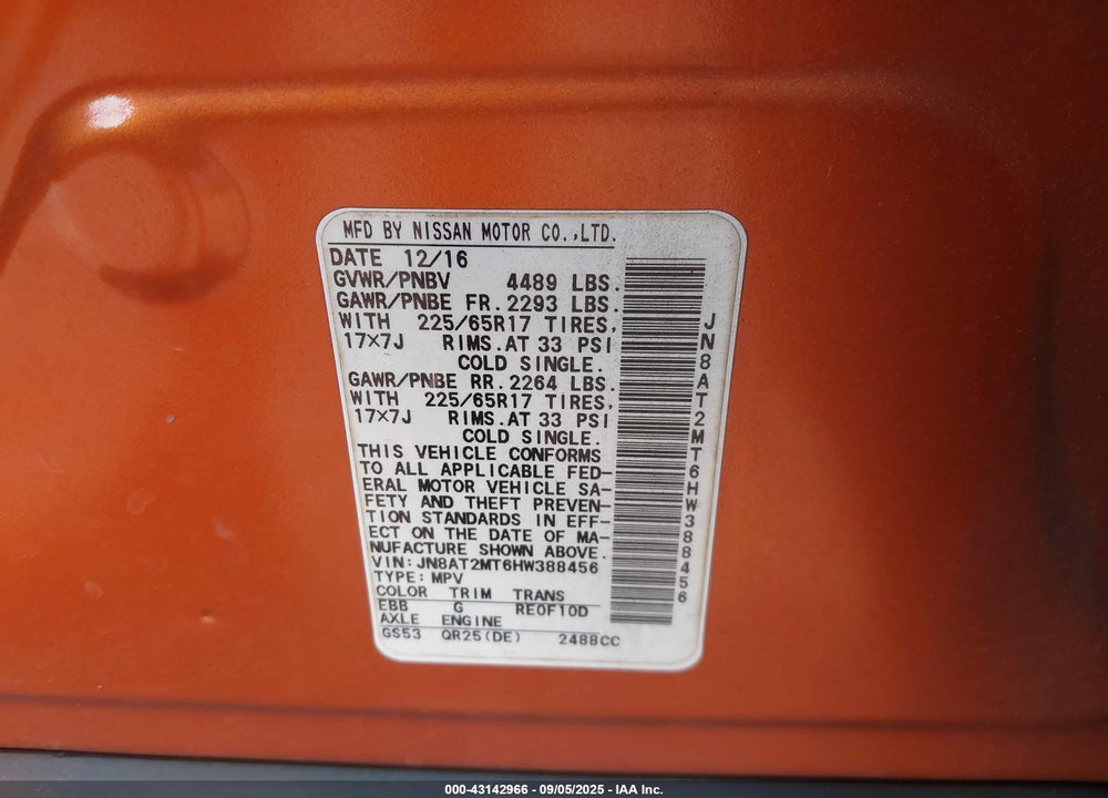 2017 NISSAN ROGUE S VIN: JN8AT2MT6HW388456
