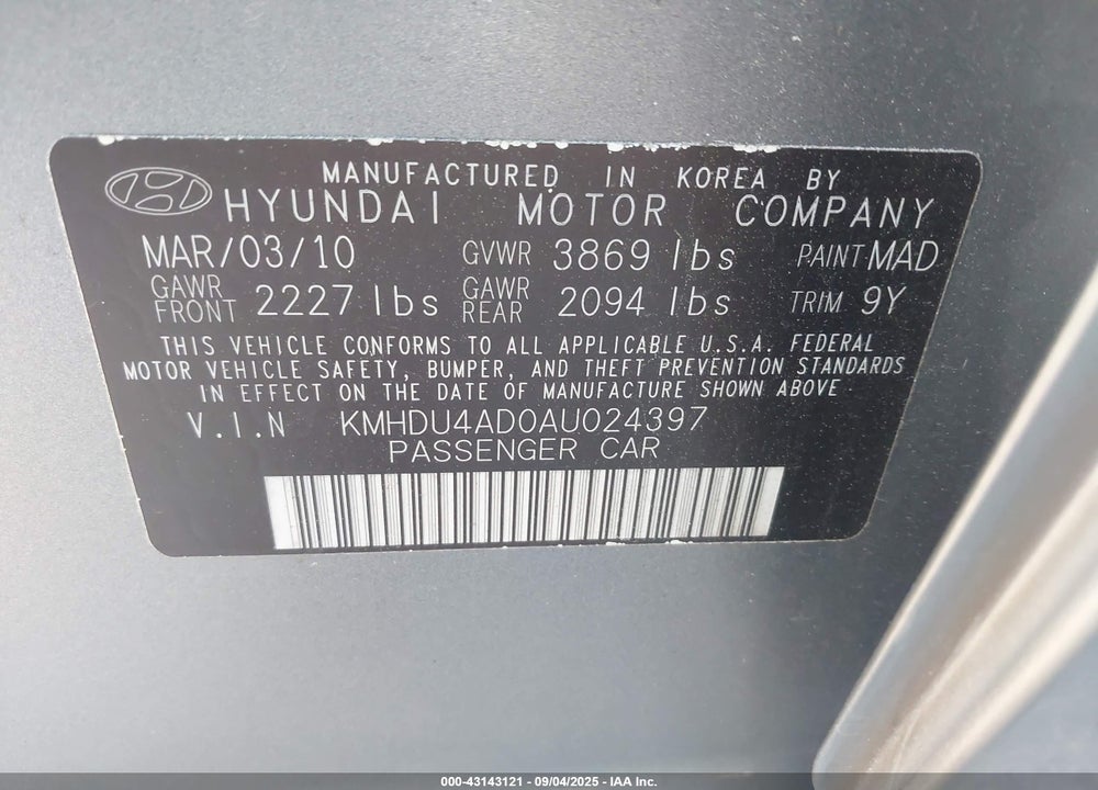 2010 HYUNDAI ELANTRA VIN: KMHDU4AD0AU024397
