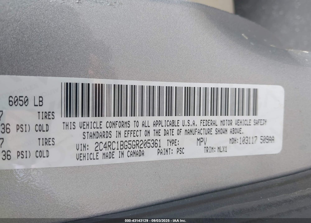 2016 CHRYSLER TOWN & COUNTRY TOURING VIN: 2C4RC1BG5GR205361