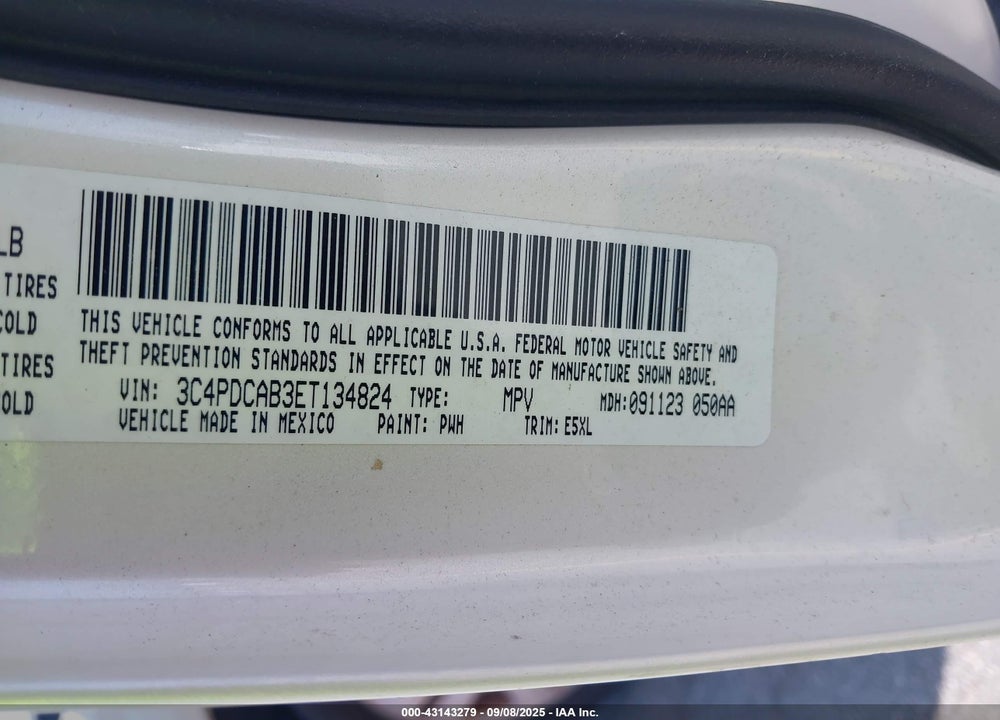 2014 DODGE JOURNEY VIN: 3C4PDCAB3ET134824