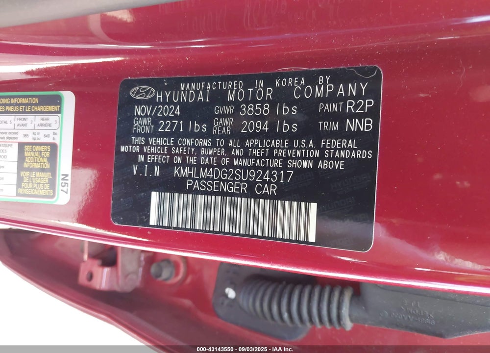 2025 HYUNDAI ELANTRA VIN: KMHLM4DG2SU924317