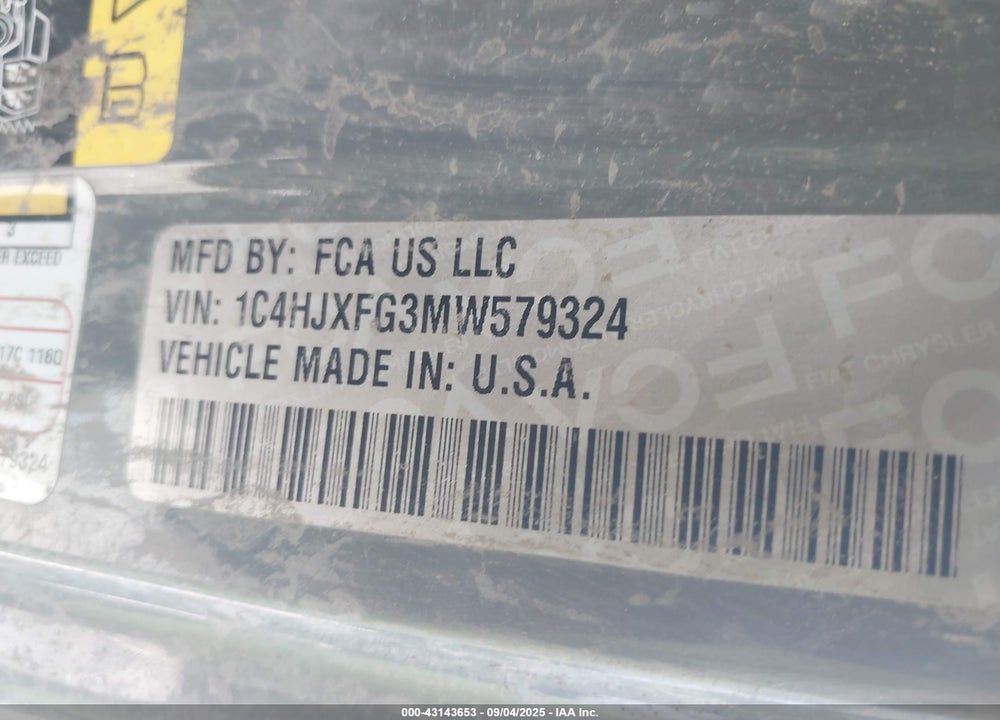 2021 JEEP WRANGLER UNLIMITED VIN: 1C4HJXFG3MW579324