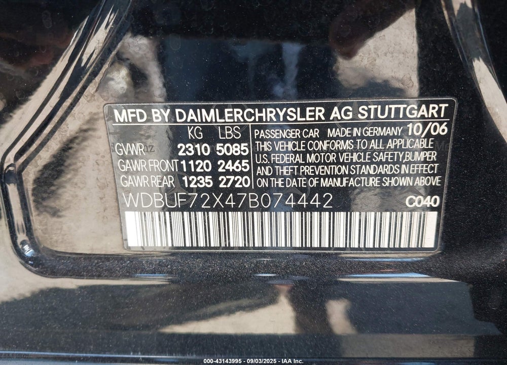 2007 MERCEDES-BENZ E 550 VIN: WDBUF72X47B074442