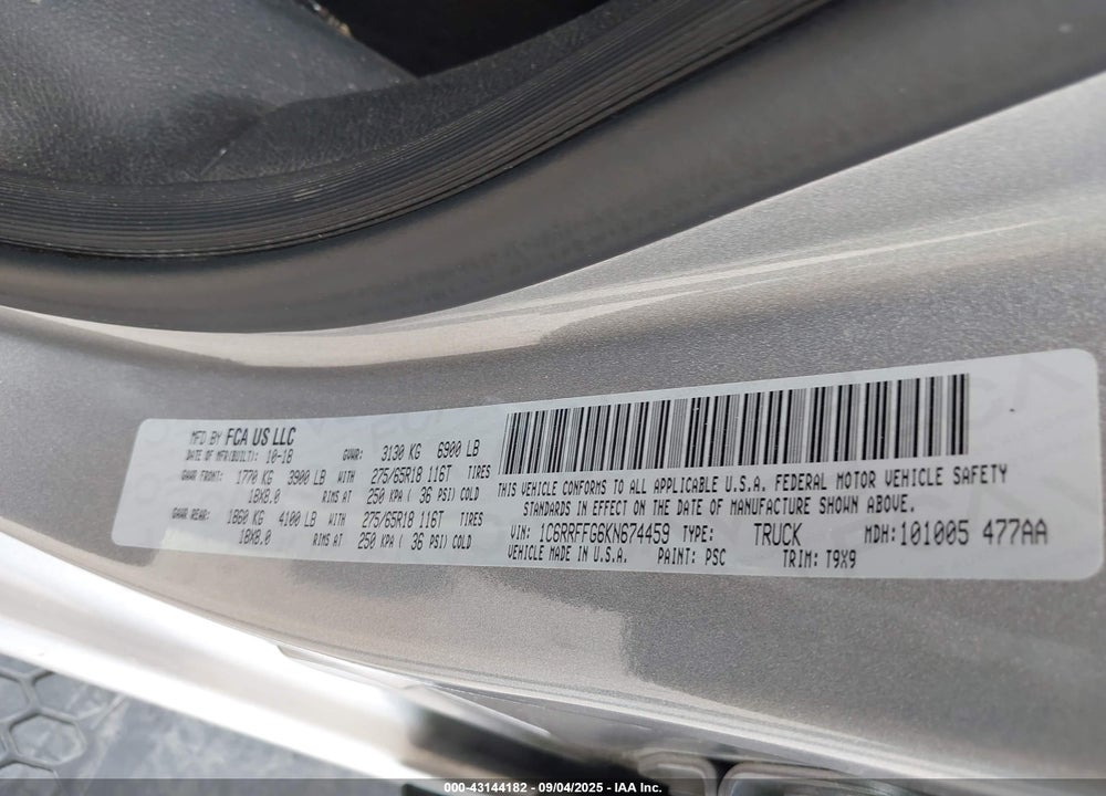 2019 RAM 1500 VIN: 1C6RRFFG6KN674459