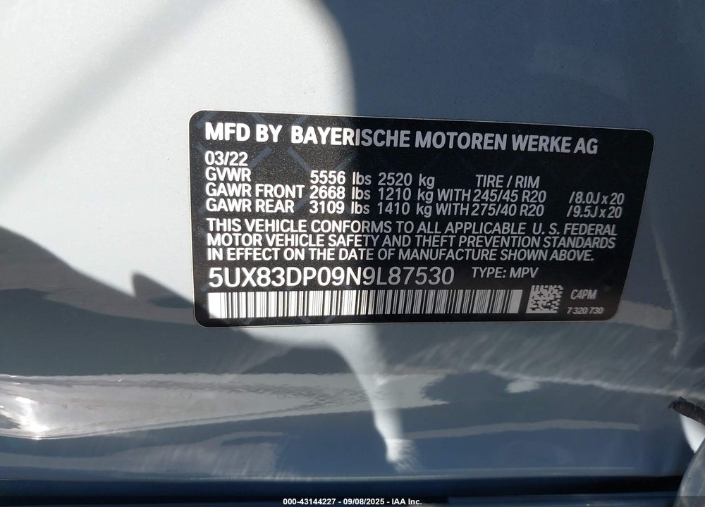 2022 BMW X3 VIN: 5UX83DP09N9L87530
