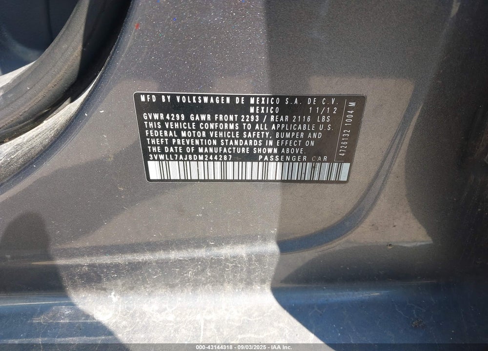 2013 VOLKSWAGEN JETTA 2.0L TDI VIN: 3VWLL7AJ8DM244287