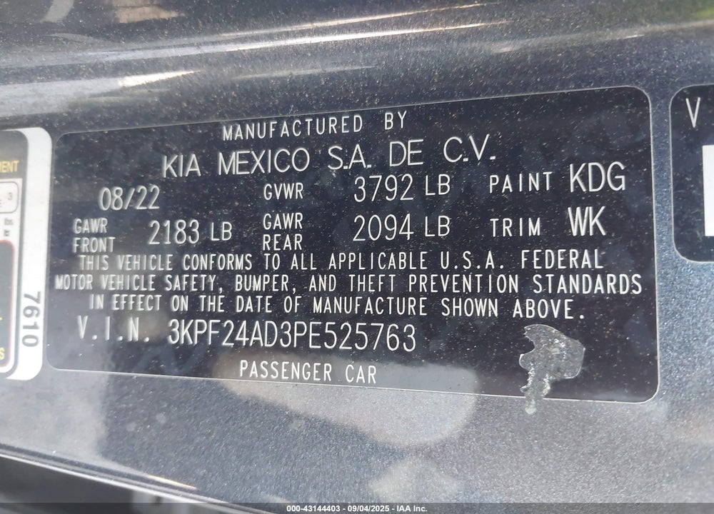 2023 KIA FORTE LXS VIN: 3KPF24AD3PE525763