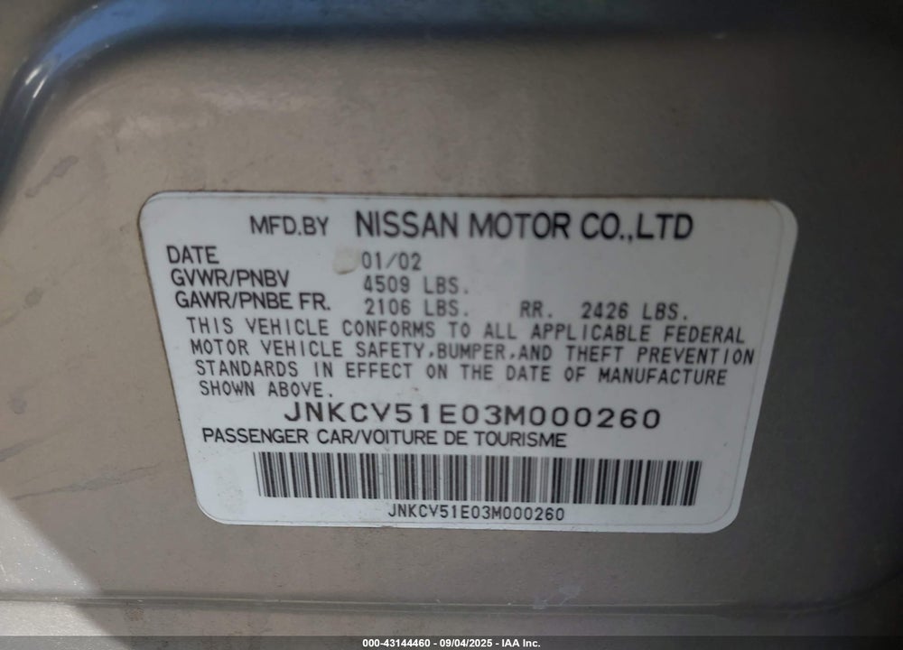 2003 INFINITI G35 BASE W/6 SPEED MANUAL VIN: JNKCV51E03M000260