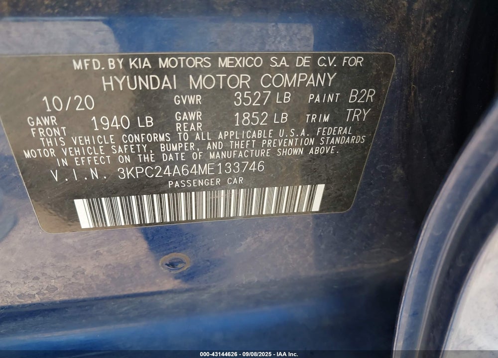 2021 HYUNDAI ACCENT VIN: 3KPC24A64ME133746