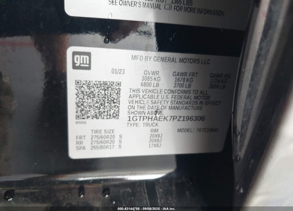 2023 GMC SIERRA 1500 VIN: 1GTPHAEK7PZ196306