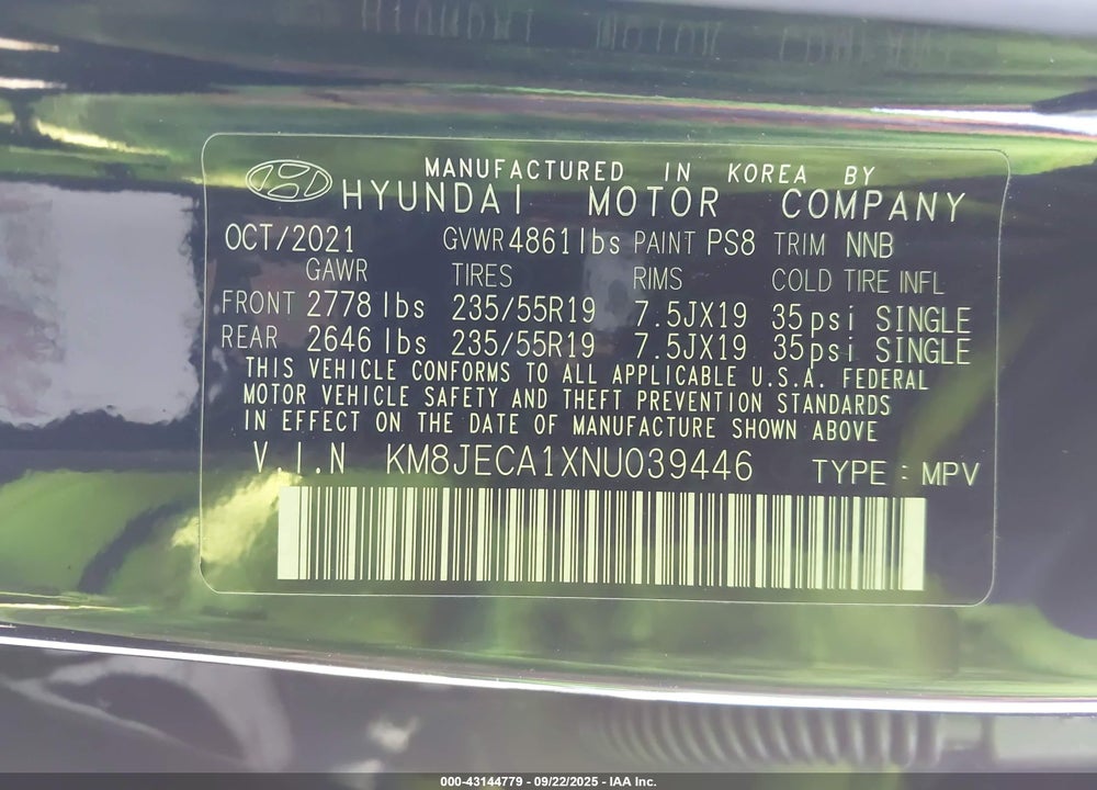 2022 HYUNDAI TUCSON HYBRID VIN: KM8JECA1XNU039446