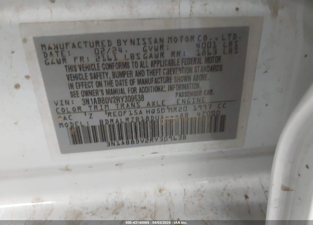 2024 NISSAN SENTRA VIN: 3N1AB8DV2RY309638