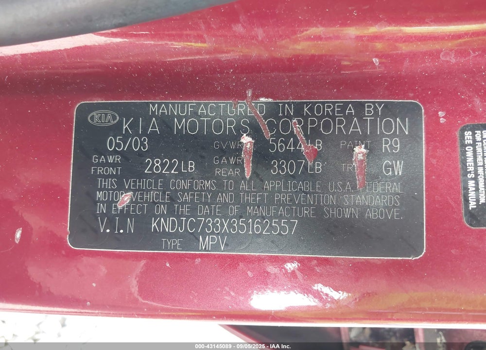 2003 KIA SORENTO EX/LX VIN: KNDJC733X35162557