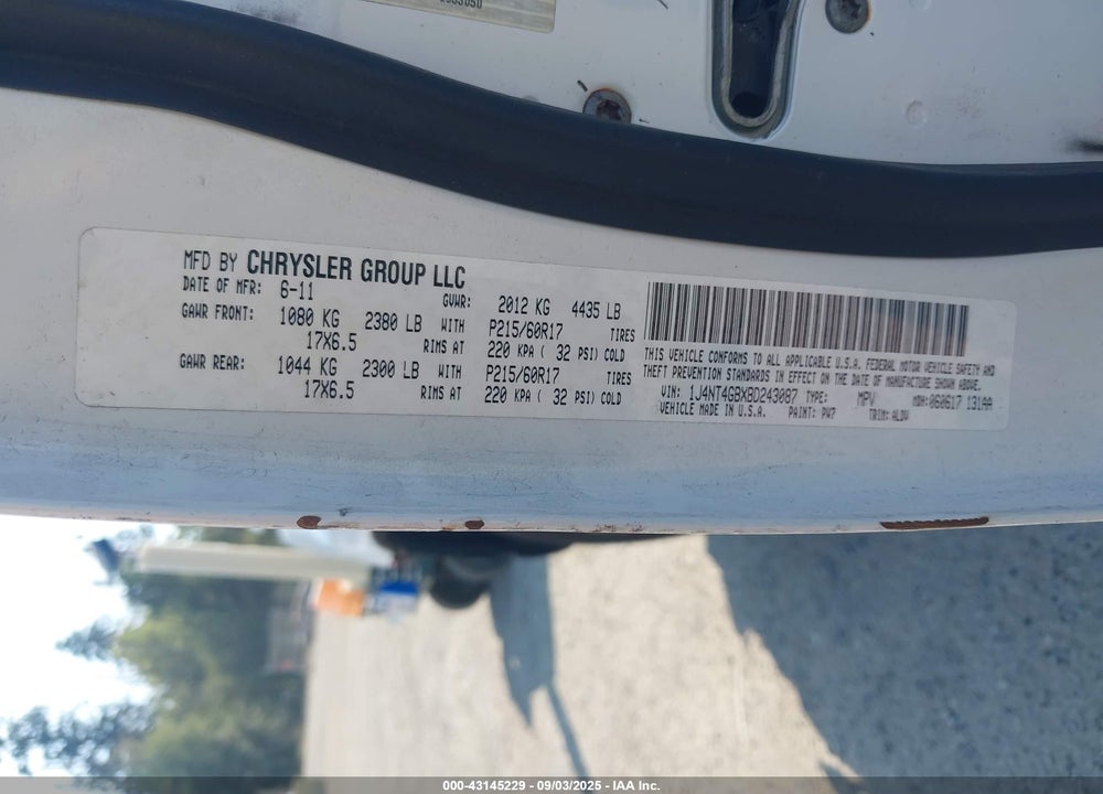 2011 JEEP PATRIOT VIN: 1J4NT4GBXBD243087