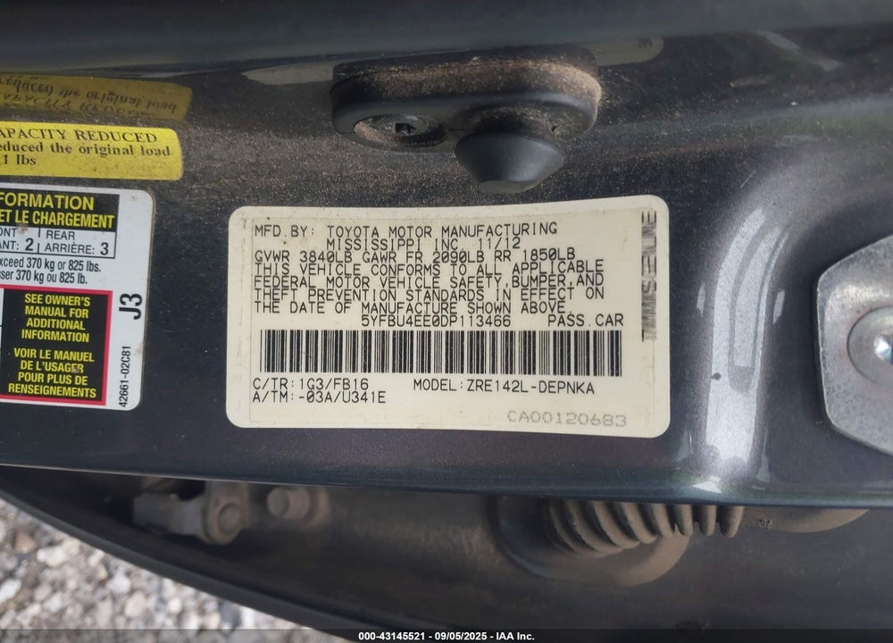 2013 TOYOTA COROLLA LE VIN: 5YFBU4EE0DP113466