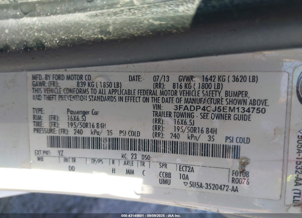 2014 FORD FIESTA TITANIUM VIN: 3FADP4CJ5EM134750