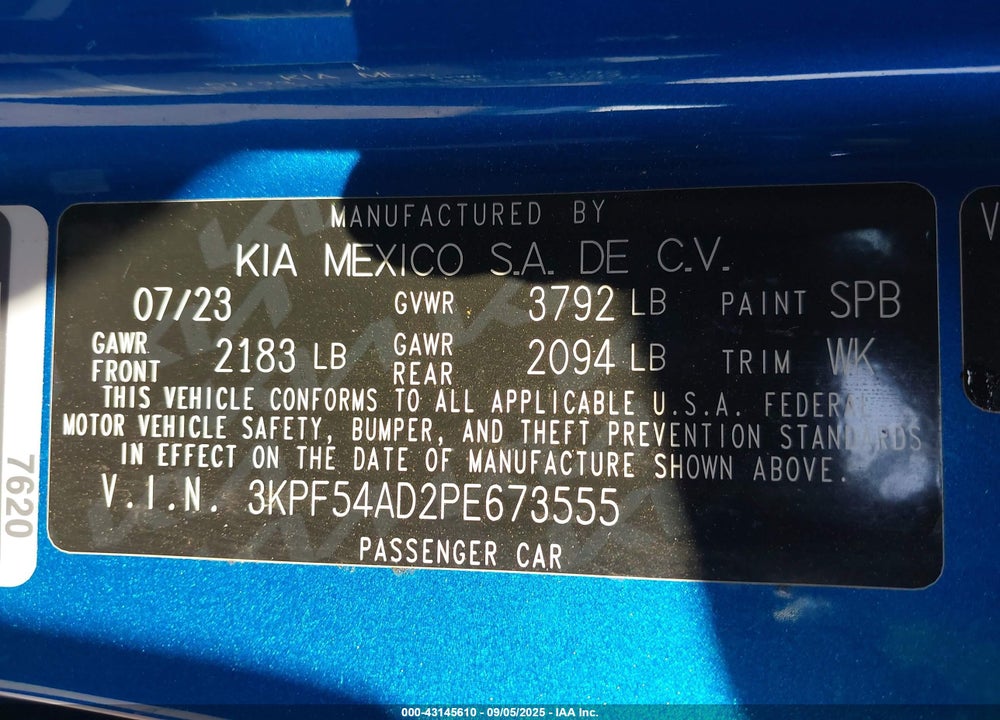 2023 KIA FORTE VIN: 3KPF54AD2PE673555