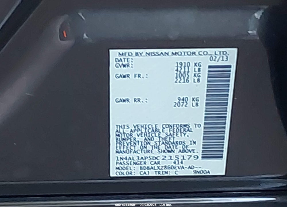2013 NISSAN ALTIMA VIN: 1N4AL3AP5DC215179
