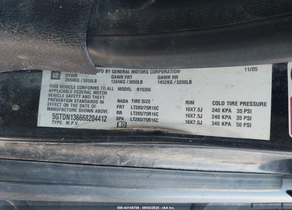 2006 HUMMER H3 VIN: 5GTDN136668204412