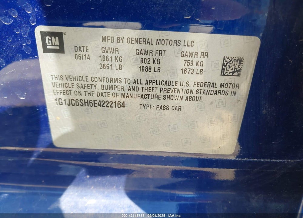 2014 CHEVROLET SONIC VIN: 1G1JC6SH6E4222164