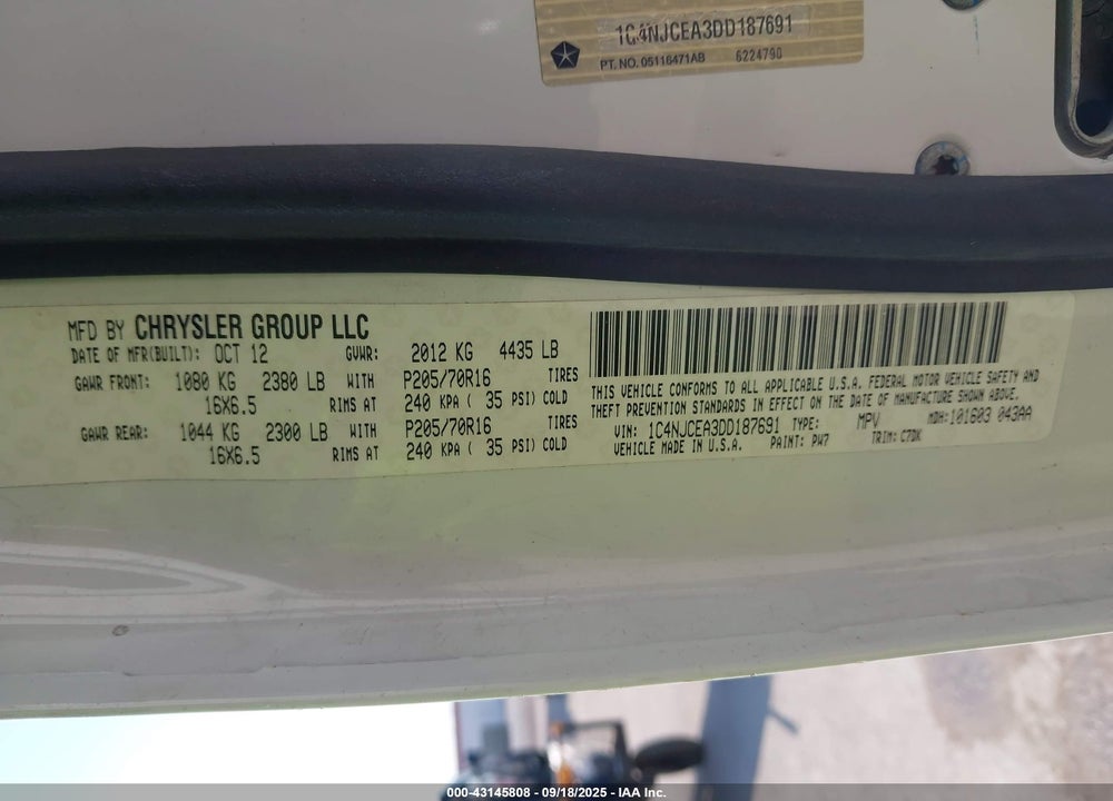 2013 JEEP COMPASS LATITUDE VIN: 1C4NJCEA3DD187691