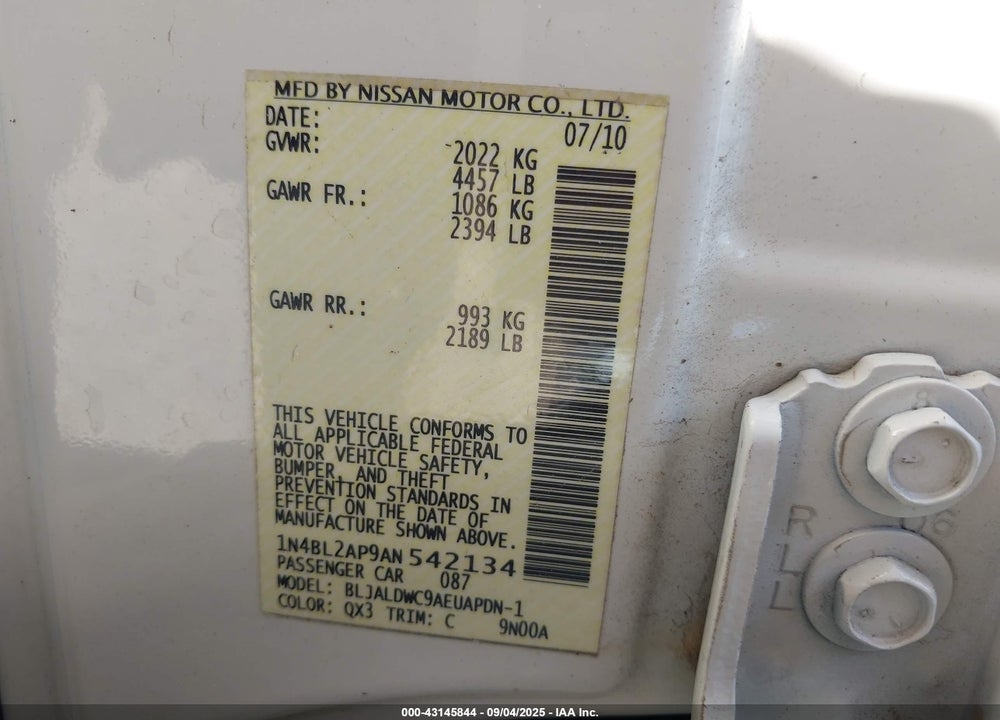 2010 NISSAN ALTIMA 3.5 SR VIN: 1N4BL2AP9AN542134