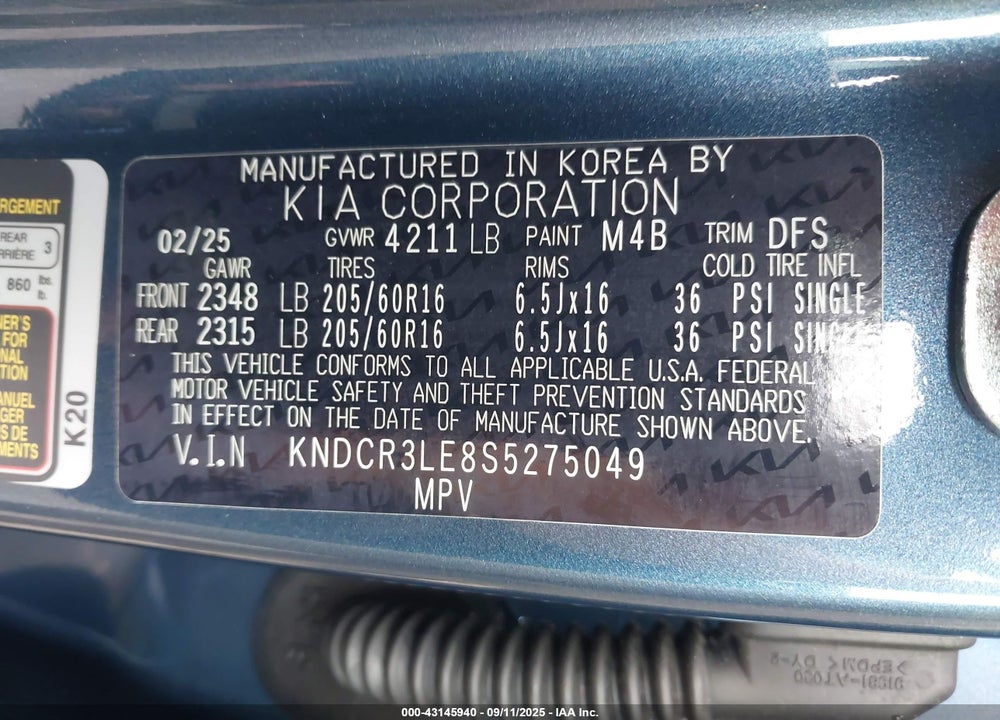 2025 KIA NIRO VIN: KNDCR3LE8S5275049