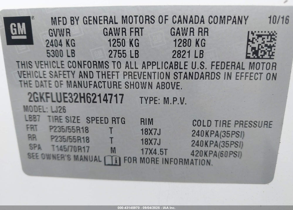 2017 GMC TERRAIN VIN: 2GKFLUE32H6214717