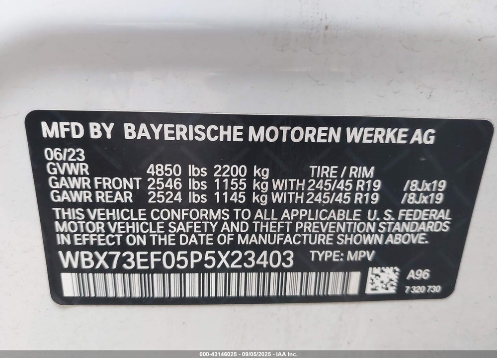 2023 BMW X1 XDRIVE28I VIN: WBX73EF05P5X23403