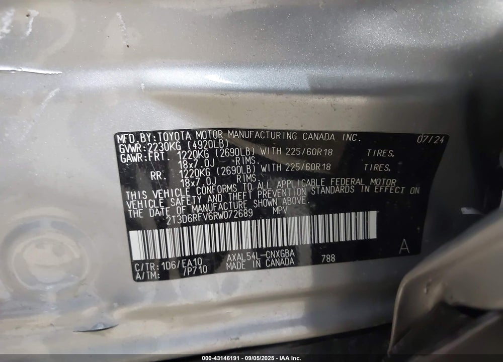 2024 TOYOTA RAV4 HYBRID VIN: 2T3D6RFV6RW072689