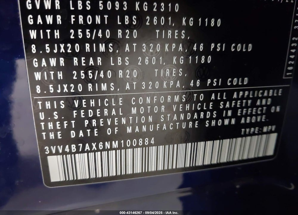 2022 VOLKSWAGEN TIGUAN 2.0T SEL R-LINE VIN: 3VV4B7AX6NM100884