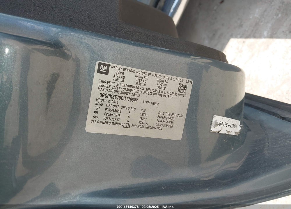 2013 CHEVROLET SILVERADO 1500 VIN: 3GCPKSE79DG170692