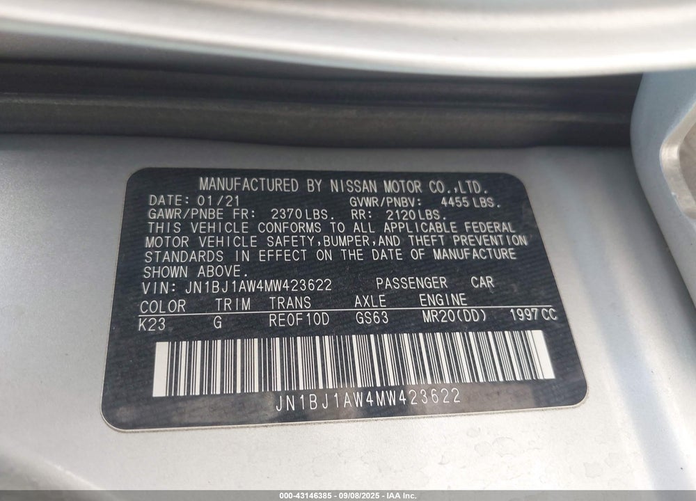 2021 NISSAN ROGUE SPORT VIN: JN1BJ1AW4MW423622