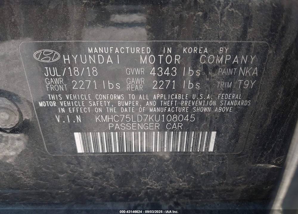 2019 HYUNDAI IONIQ HYBRID VIN: KMHC75LD7KU108045