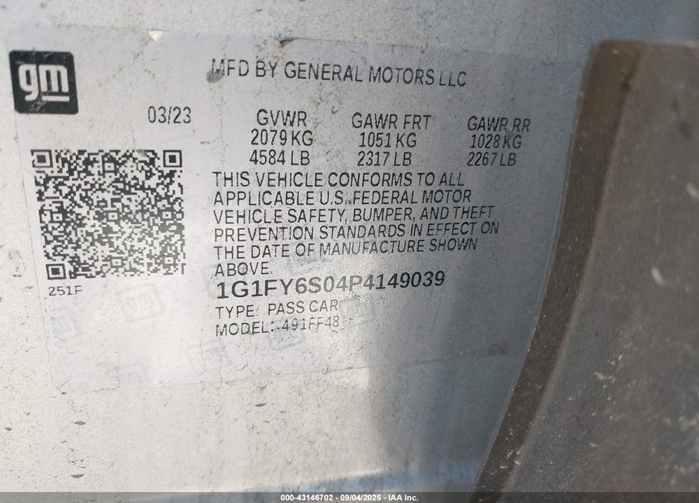 2023 CHEVROLET BOLT EUV VIN: 1G1FY6S04P4149039