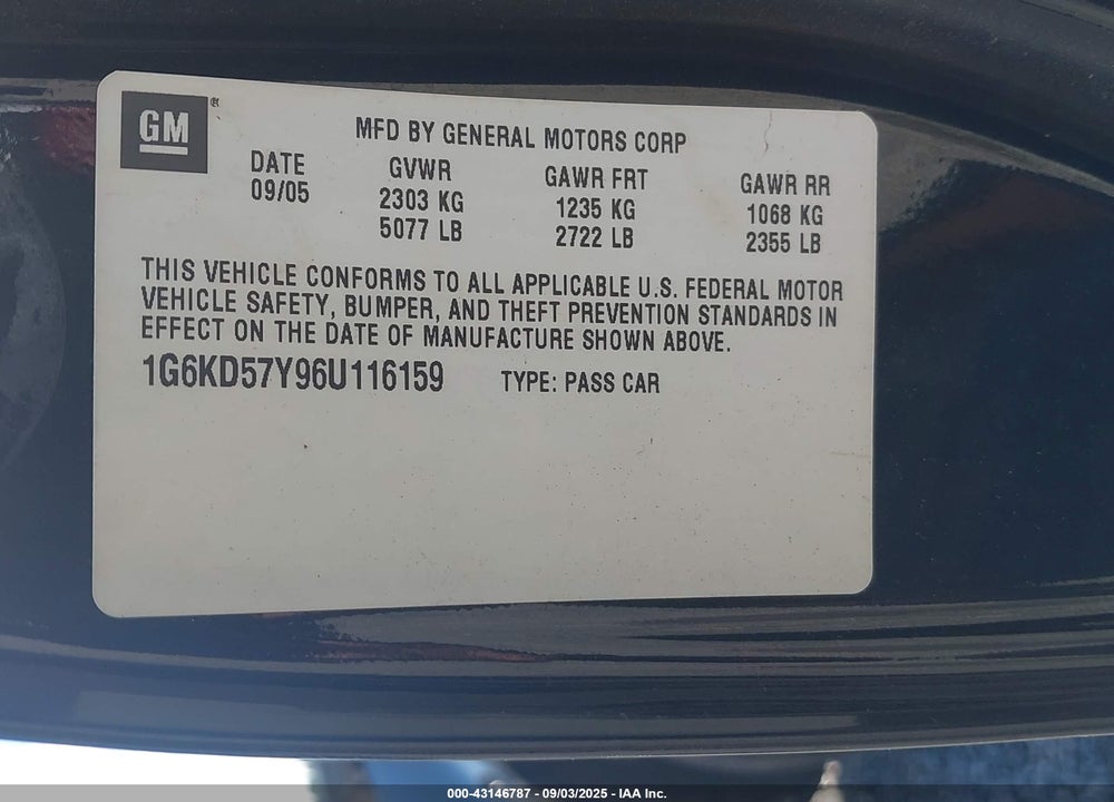 2006 CADILLAC DTS VIN: 1G6KD57Y96U116159