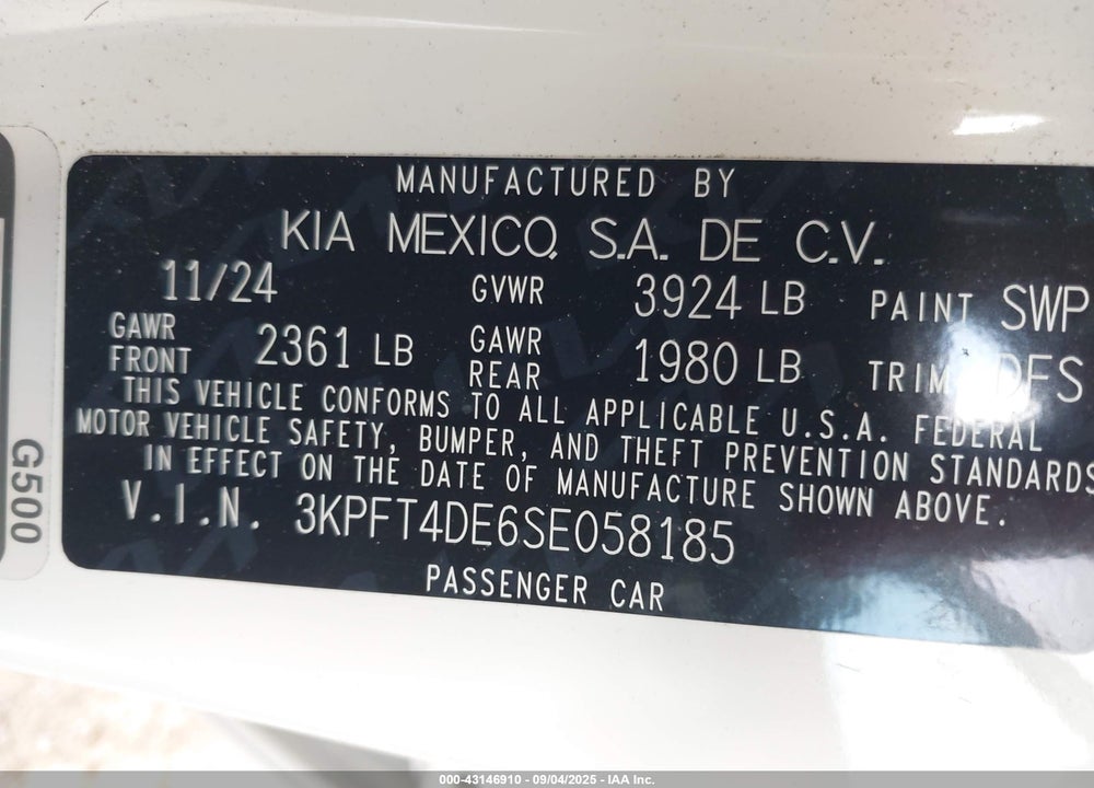 2025 KIA K4 VIN: 3KPFT4DE6SE058185