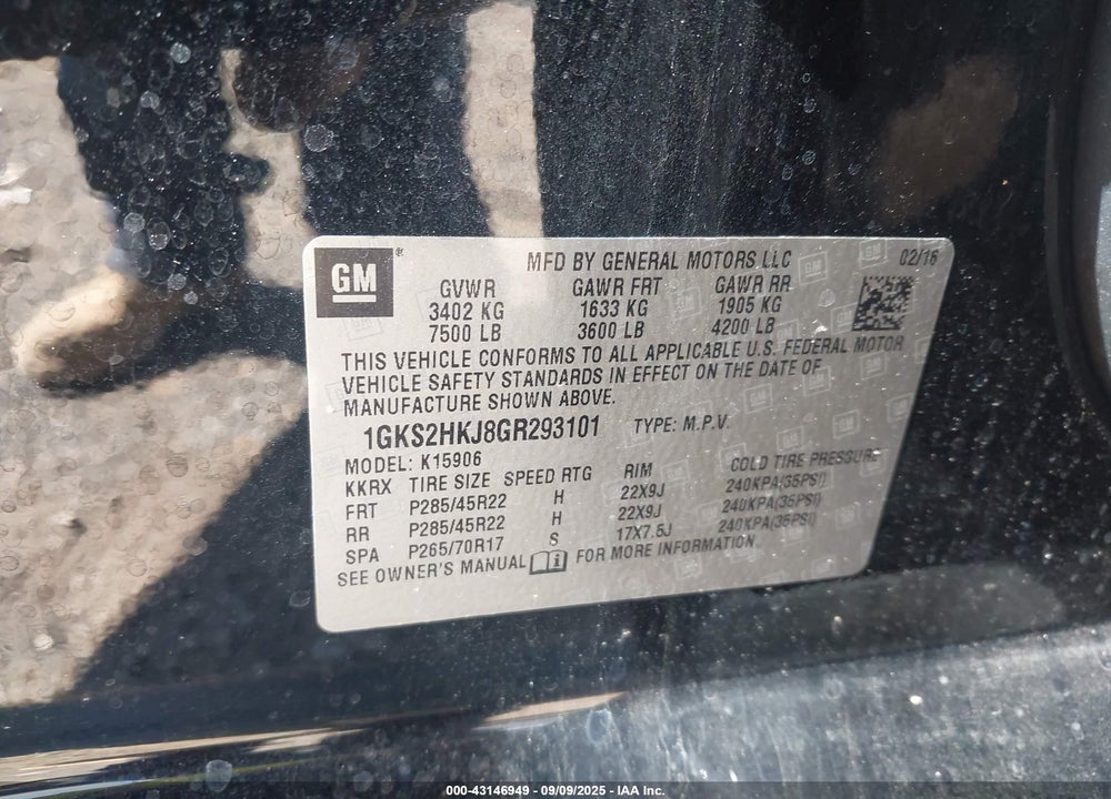 2016 GMC YUKON XL VIN: 1GKS2HKJ8GR293101
