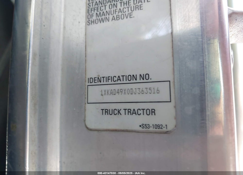 2013 KENWORTH CONSTRUCTION T660 VIN: 1XKAD49X0DJ363516