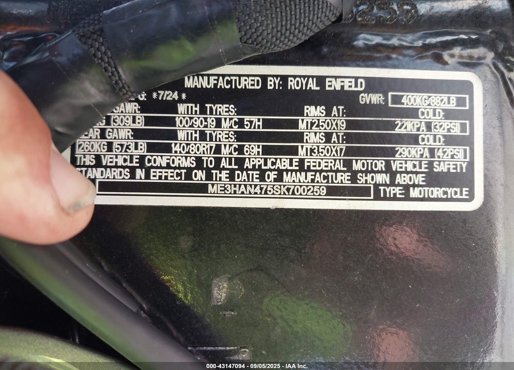 2025 ROYAL ENFIELD MOTORS BEAR 650 VIN: ME3HAN475SK700259