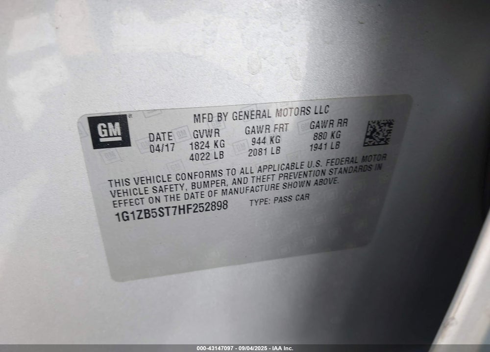 2017 CHEVROLET MALIBU LS VIN: 1G1ZB5ST7HF252898
