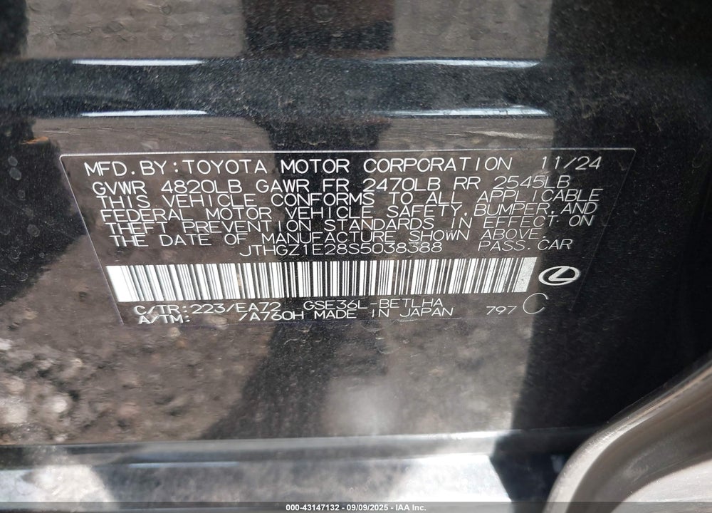 2025 LEXUS IS 350 VIN: JTHGZ1E28S5038388