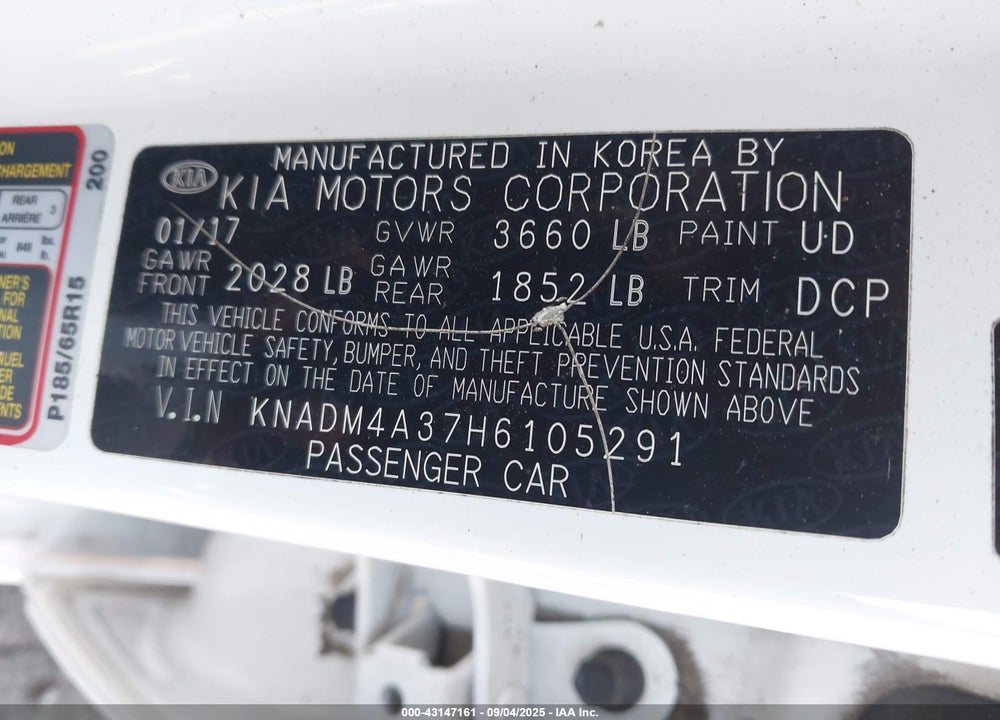 2017 KIA RIO VIN: KNADM4A37H6105291
