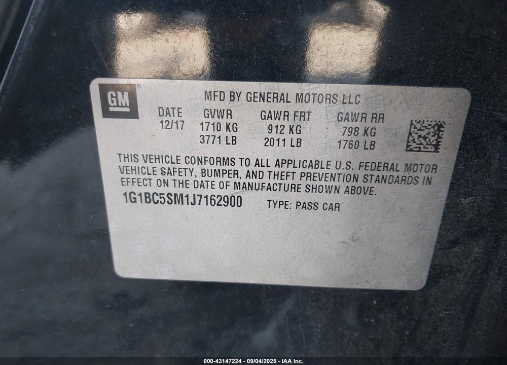 2018 CHEVROLET CRUZE VIN: 1G1BC5SM1J7162900