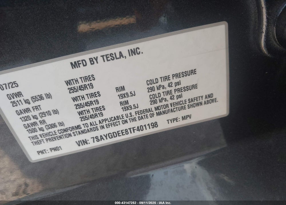 2026 TESLA MODEL Y LONG RANGE DUAL MOTOR ALL-WHEEL DRIVE/LONG RANGE LAUNCH SERIES VIN: 7SAYGDEE8TF401198